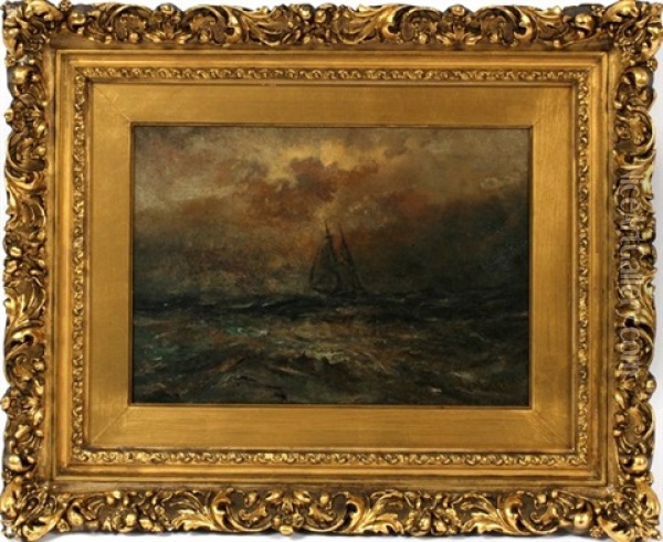 Seascape With Ship Oil Painting - Robert B. Hopkin