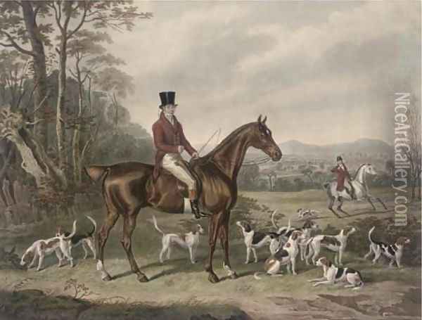 John Mytton Esq., on a chestnut hunter, with his hounds, in an extensive landscape, published by W.Smith, 1841 Oil Painting - John Webber