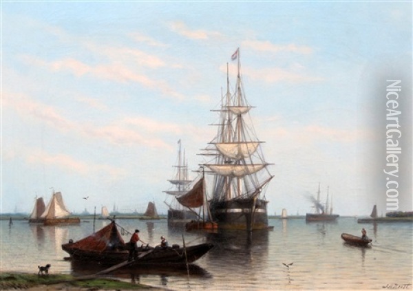Havengezicht Met Barken En Stoomschepen Oil Painting - Johan Adolph Rust