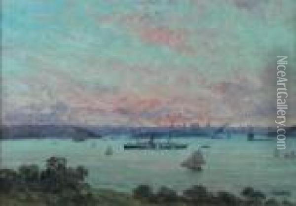 evening, Sydney Harbour Oil Painting - James Ashton