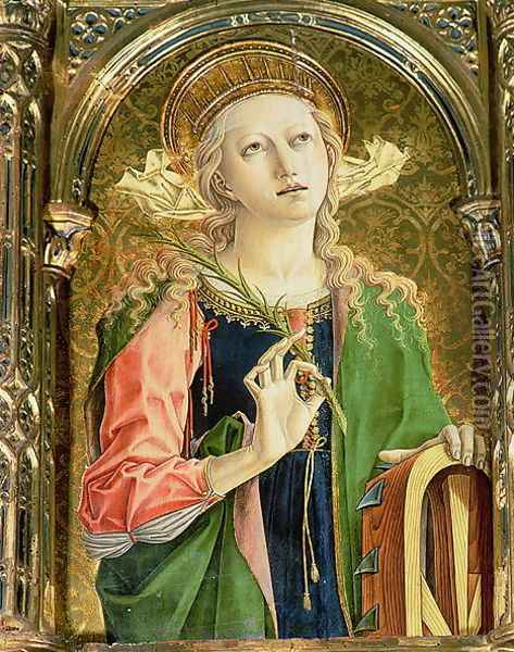 St. Catherine of Alexandria, detail of the Sant'Emidio polyptych, 1473 Oil Painting - Carlo Crivelli