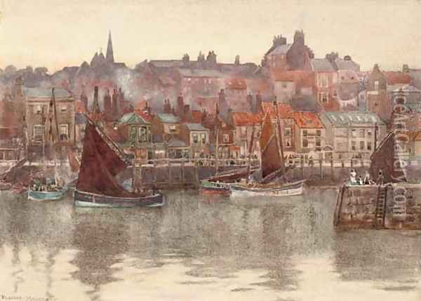 Fishing trawlers in the harbour at Whitby Oil Painting - Herbert Menzies Marshall