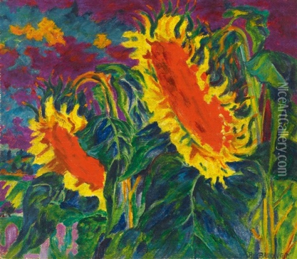 Sonnenblumen Oil Painting - Philipp Bauknecht