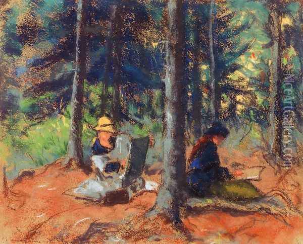 Artists In The Woods Oil Painting - Robert Henri