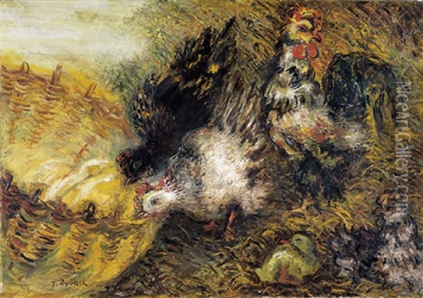 Coq Et Poules Oil Painting - Issachar ber Ryback