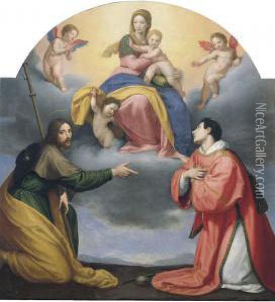 Madonna Con Bambino E I Santi Jacopo E Stefano Oil Painting - Ottavio Vannini