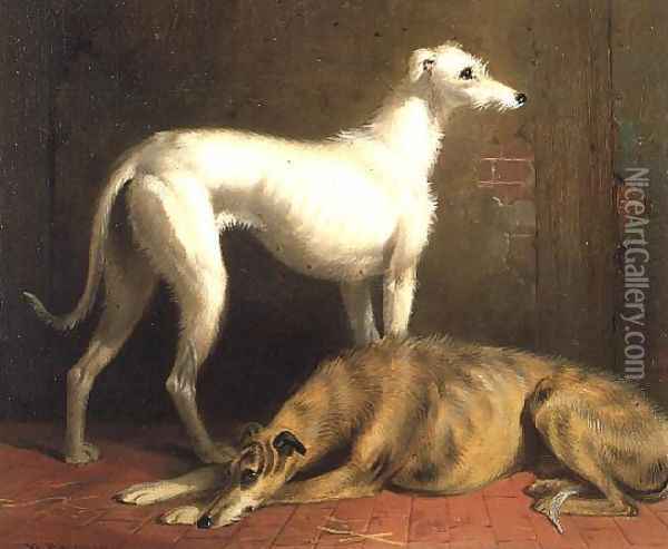 Deerhounds in an Interior Oil Painting - William Barraud