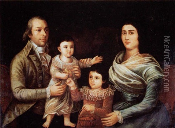 Don Antonio Mendez And His Family Oil Painting - Jose Francisco Xavier de Salazar y Mendoza