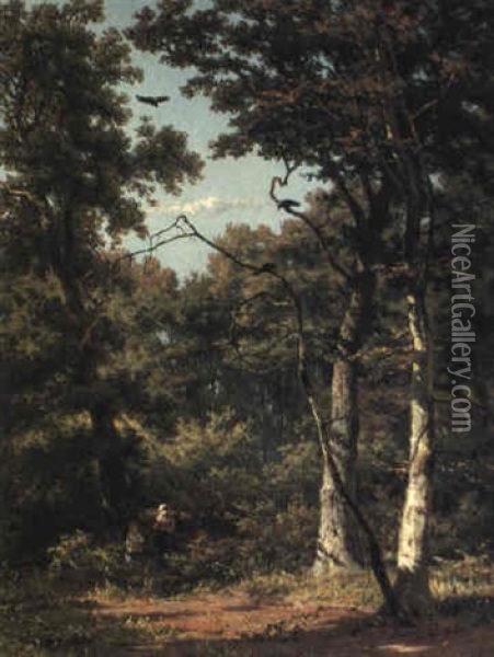 Faggot Gatherers In A Forest Clearing Oil Painting - Jan Willem Van Borselen