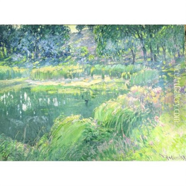 A River Landscape Oil Painting - Wenzel Radimsky