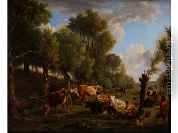 Schaferinnen Und Schafer Oil Painting - Jean-Louis Demarne