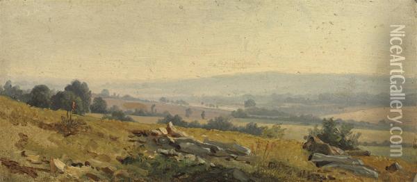 A View Of The Countryside At Connerre Oil Painting - Robert Leopold Leprince