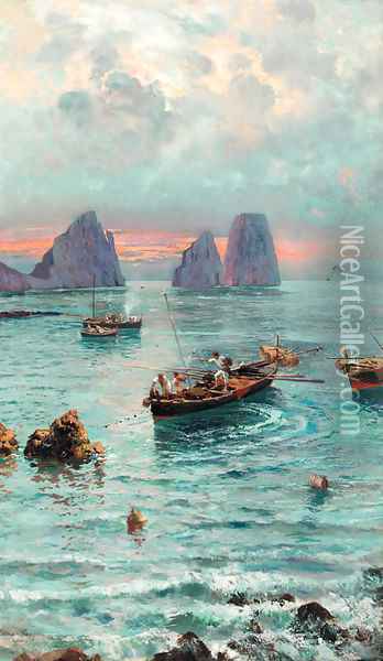 Fishermen off Capri Oil Painting - Bernard Hay