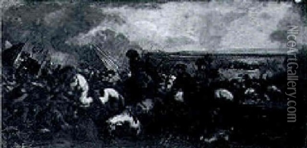 A Calvary Skirmish Above A Plain Oil Painting - Giuseppe Pinacci