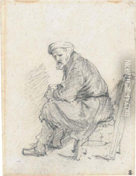 An Old Man Wearing A Turban Seated In Profile To The Left Oil Painting - Rembrandt Van Rijn