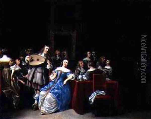 A Musical Party, 1660s Oil Painting - Anthonie Palamedesz