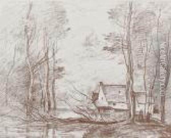 Le Moulin De Quincy Pres Douai Oil Painting - Jean-Baptiste-Camille Corot