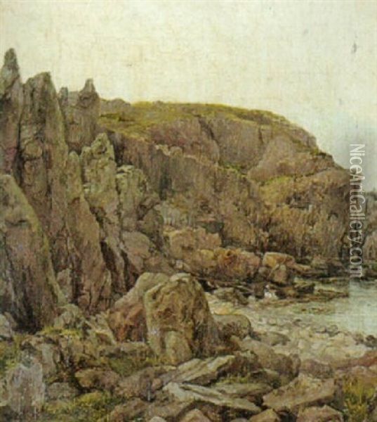 Klippeparti Antagelig Fra Bornholm Oil Painting - Thorald Laessoe