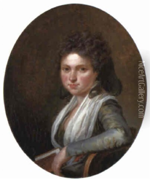 Portrait Of Mademoiselle De Richmont Holding A Book Oil Painting - Henri-Pierre Danloux