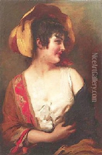 Portrat Einer Jungen Dame In Rotem Kleid Oil Painting - Leopold Schmutzler
