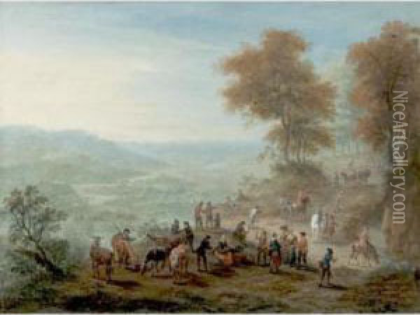 Travellers In A Landscape Oil Painting - Maximilian Joseph Schinnagl