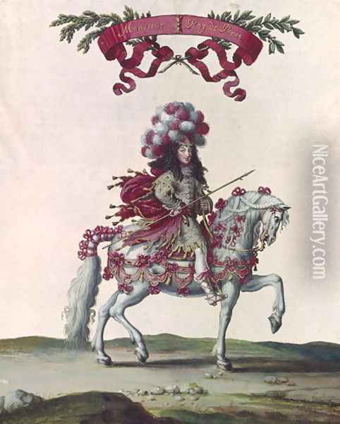 Philippe I 1640-1701 Duke of Orleans as the King of Persia, part of the Carousel Given by Louis XIV 1638-1715 in Front of the Tuileries, 5th June 1662 Oil Painting - Israel Silvestre the Younger