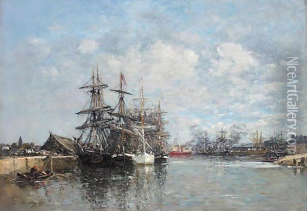 Le Havre. Bassin De Voiliers Oil Painting - Eugene Boudin