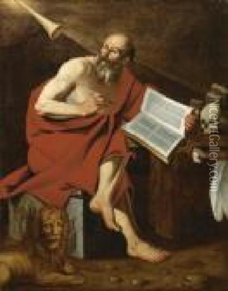 San Girolamo
Interrotto Durante Lo Studio Dal Suono Della Tromba Dell'angelo Del Giudizio Oil Painting - Hendrick Terbrugghen