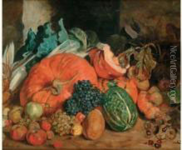 Nature Morte Aux Potirons, 1838 (ou 30?) Oil Painting - Leon Louis Riesener