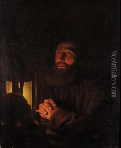 Saint Francis In Meditation Oil Painting - Godfried Schalcken