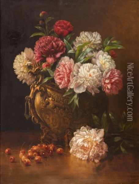 Still Life With Flowers (1893) Oil Painting - Henri Houben