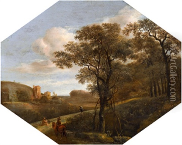 Bewaldete Landschaft Mit Einem Schloss Und Figuren Oil Painting - Pieter Jansz van Asch