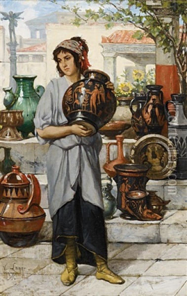 Junge Etruskerin, Antikes Geschirr Verkaufend Oil Painting - Victor Lagye