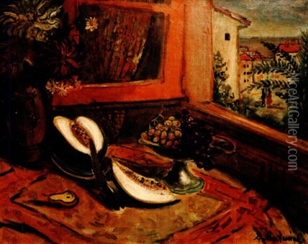 Melons Et Raisins Oil Painting - Abraham Mintchine