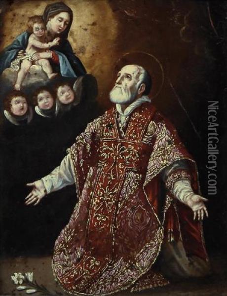 Apparizione Della Vergine Con Bambino A San Filippo Neri Oil Painting - Guido Reni