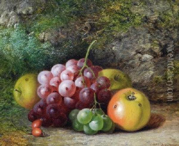 A Still Life With Grapes And Apples On A Mossy Bank Oil Painting - Charles Archer