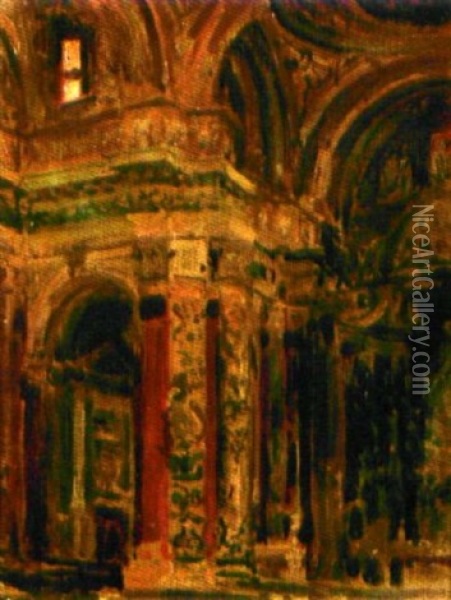 Interieur D'eglise (venise ?) Oil Painting - Jacques-Emile Blanche