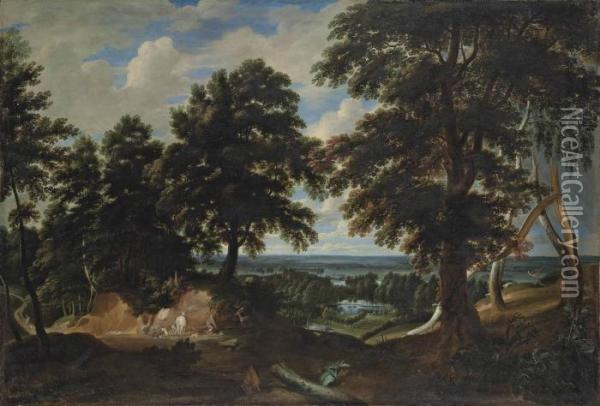 An Extensive Wooded Landscape Oil Painting - Jaques D'Arthois