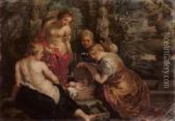 Le Figlie Di Cecrope Ritrovano Erittonio Oil Painting - Peter Paul Rubens