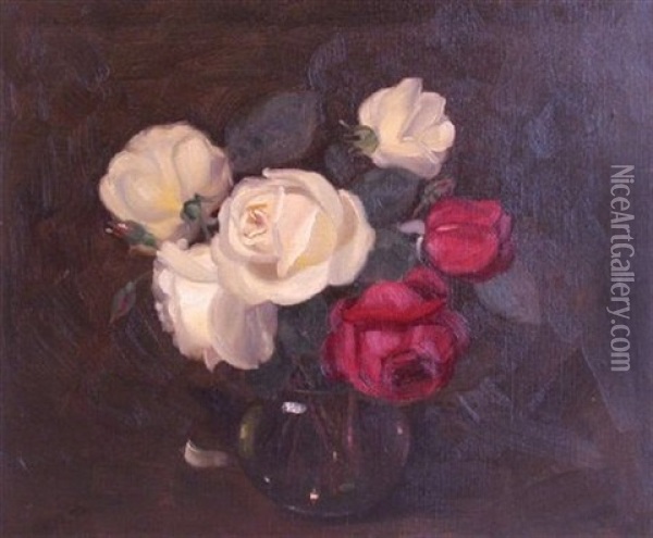 Still Life With Red And White Roses Oil Painting - John Dawson Watson