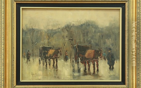 Carriages In The Rain Oil Painting - George Hendrik Breitner