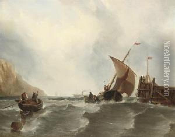 A Fishing Vessel Running Into Its Homeport Oil Painting - Frederick Calvert