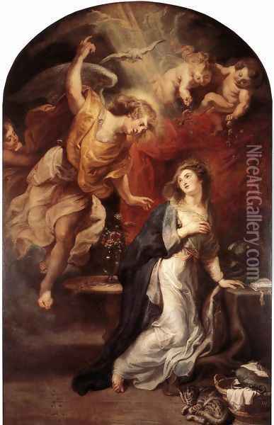 Annunciation c. 1628 Oil Painting - Peter Paul Rubens