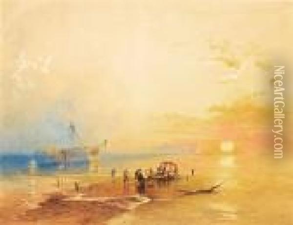 Sunset: Salvaging A Wreck Oil Painting - James Baker Pyne