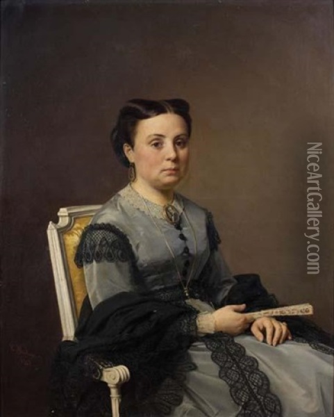 Homme Au Cigare (+ Portrait De Femme; Pair) Oil Painting - Carl Theodor Fjordorawitsch Huhn
