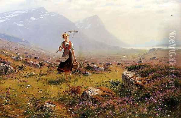 Returning From The Fields Oil Painting - Hans Dahl