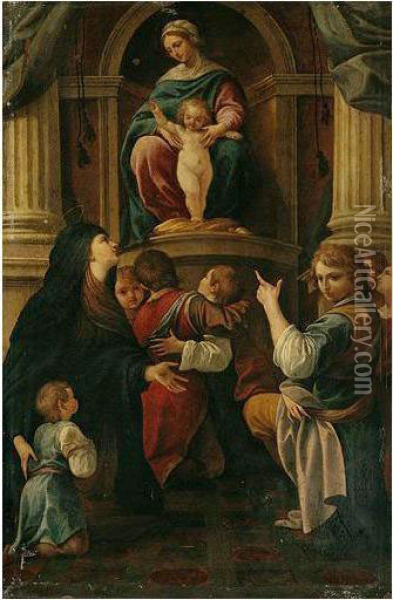 The Madonna And Child Adored By Santa Felicita And Her Sons Oil Painting - Lorenzo Garbieri Il Nepote