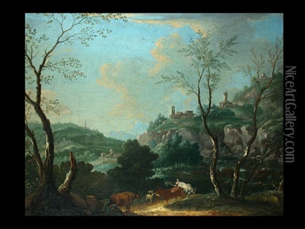Tiefe Landschaft Mit Hirten Oil Painting - Georg Christoph Gottlieb von Bemmel the Elder
