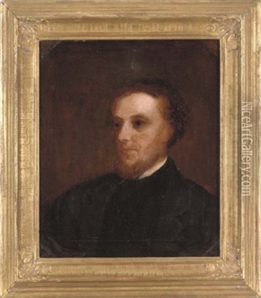 Portrait Of A Pastor, In A Black Coat And Collar Oil Painting - James Butler Brenan