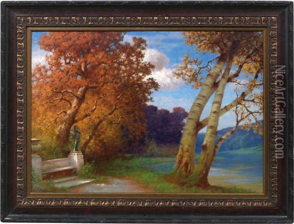 Herbstliche Parklandschaft Oil Painting - Hermann Traugott Rudisuhli